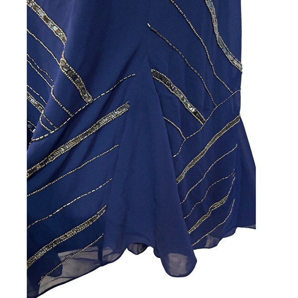 Midnight Velvet Beaded Cobalt Cocktail Formal Dinner Party Midi Skirt Set Suit - Picture 12 of 16